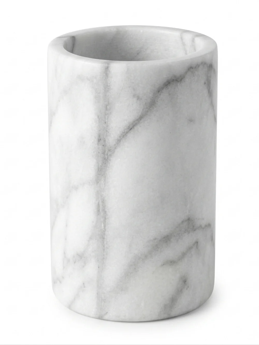 Genuine Marble Utensil Holder Crock Kitchen Modern Organic White Gray